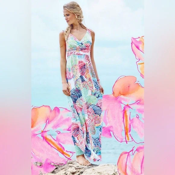 Lilly Pulitzer Sloane Maxi dress sleeveless Roar Of The Sea Size medium M - Picture 1 of 8